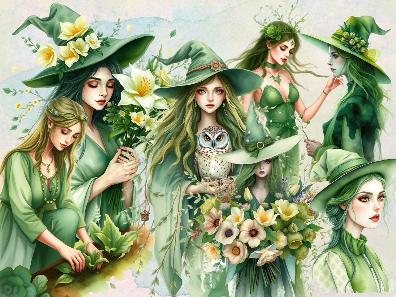GREEN WITCH CLIPART – 85 Magical PNGs for your Junk Journal, digital scrapbook, Wicca Book of Shadows, Nature inspired, Commercial License -Morgana Magick Spell