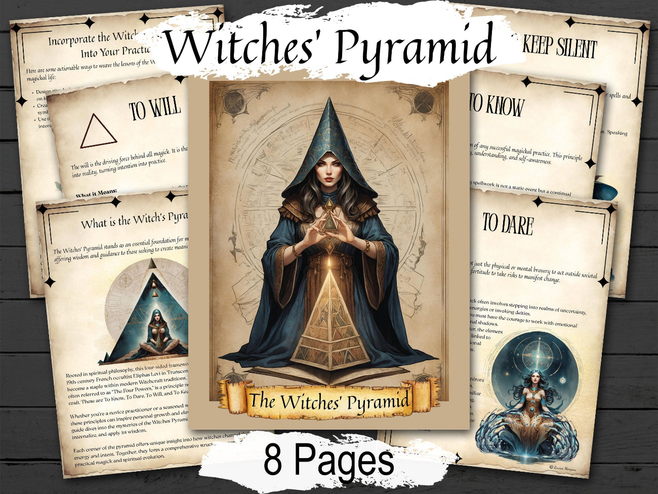 THE WITCHES' PYRAMID, Unlocking The Four Pillars of Magical Spellcasting, High Magick, Witchcraft Elements, 8 Printable Spellbook Pages - Morgana Magick Spell