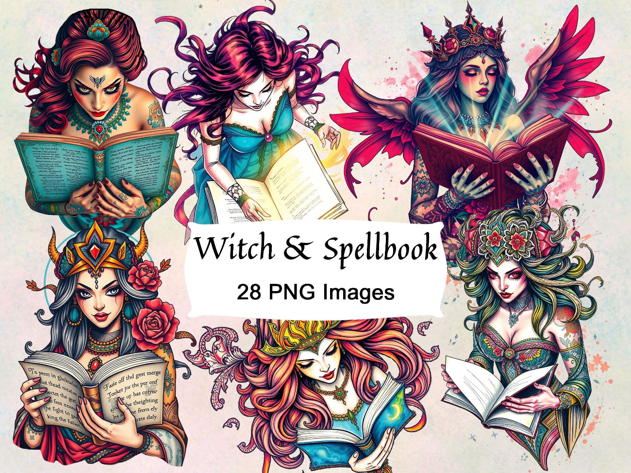 WITCH & SPELLBOOK Clipart Set – 28 Pages of Mystical Designs, Create Spooky Vibes, Commercial Licence Included - Morgana Magick Spell