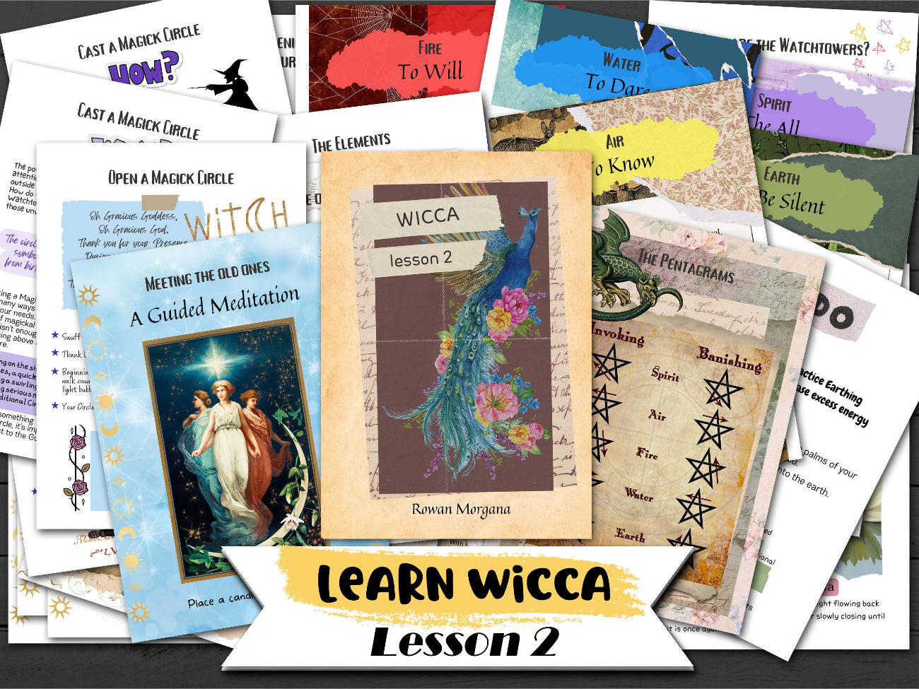 WICCA LESSON # 2 - Learn Witchcraft, Basics of Wiccan Magick, Pentagrams Elements, Cast a Circle, Energy Work and Homework, 32 Pages