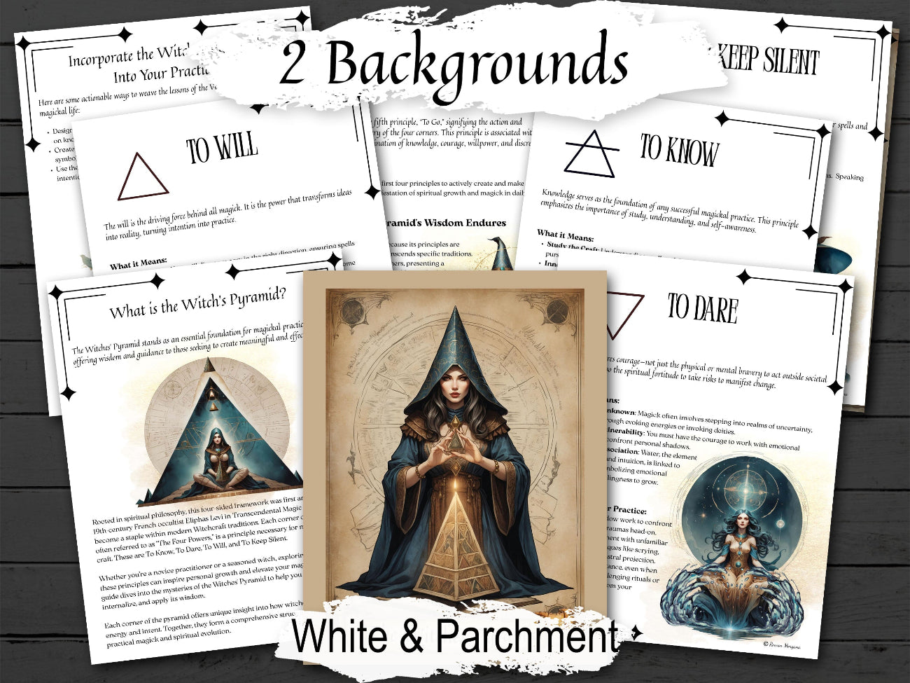 THE WITCHES' PYRAMID, Unlocking The Four Pillars of Magical Spellcasting, High Magick, Witchcraft Elements, 8 Printable Spellbook Pages - Morgana Magick Spell