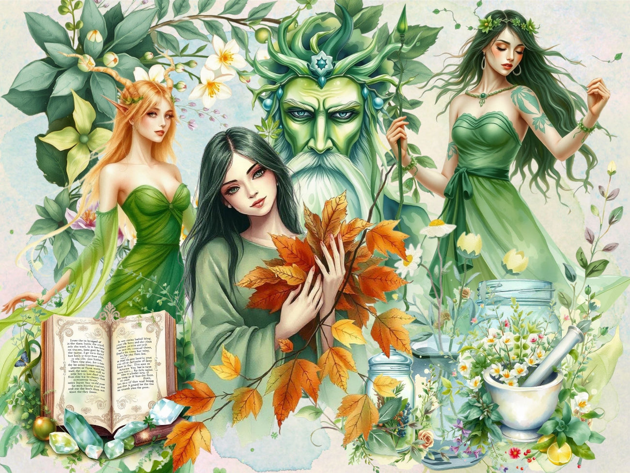 GREEN WITCH CLIPART – 85 Magical PNGs for your Junk Journal, digital scrapbook, Wicca Book of Shadows, Nature inspired, Commercial License -Morgana Magick Spell
