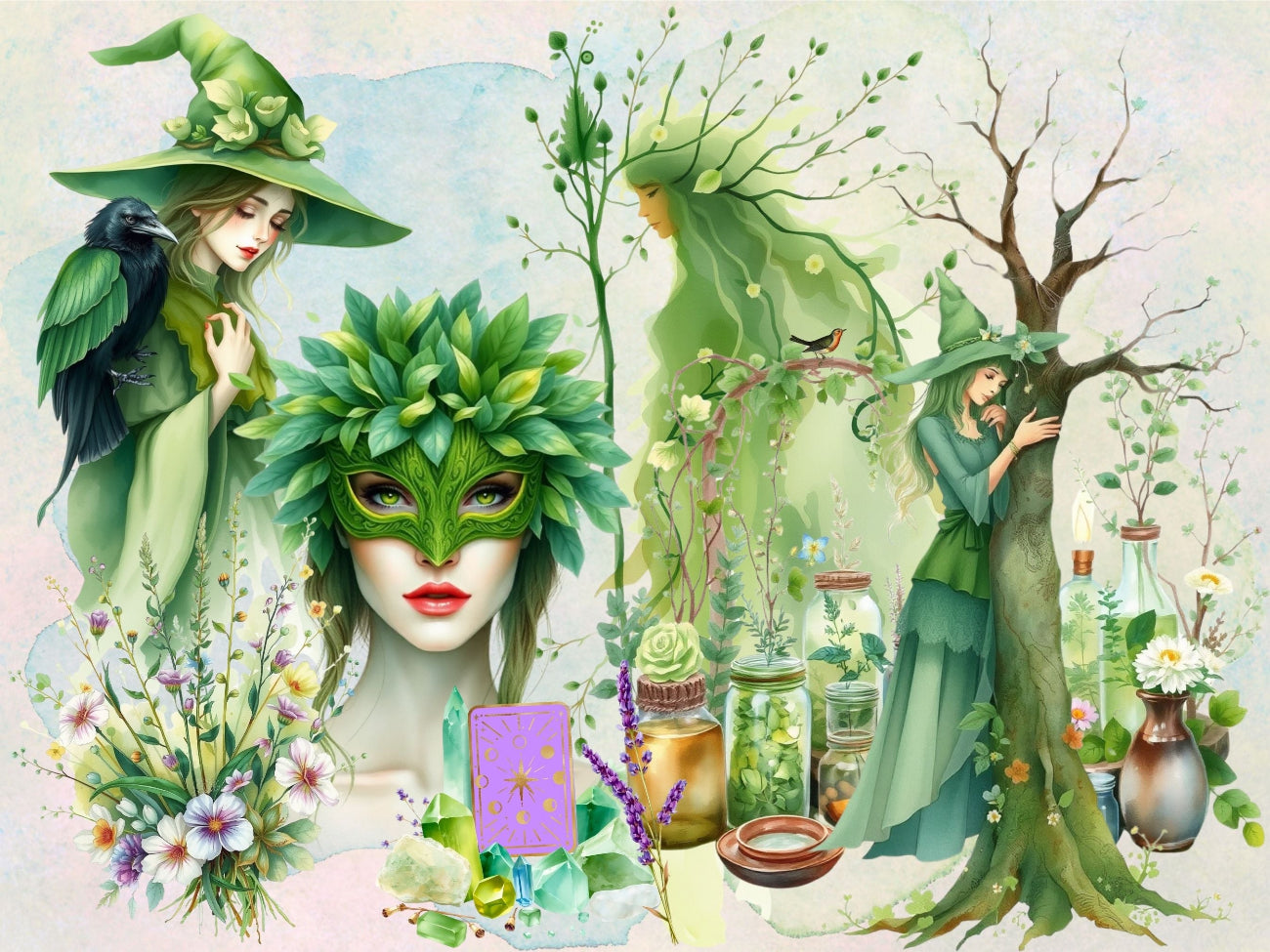 GREEN WITCH CLIPART – 85 Magical PNGs for your Junk Journal, digital scrapbook, Wicca Book of Shadows, Nature inspired, Commercial License -Morgana Magick Spell