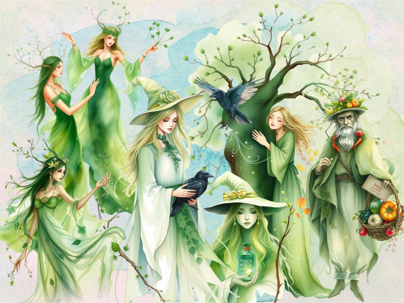 GREEN WITCH CLIPART – 85 Magical PNGs for your Junk Journal, digital scrapbook, Wicca Book of Shadows, Nature inspired, Commercial License -Morgana Magick Spell
