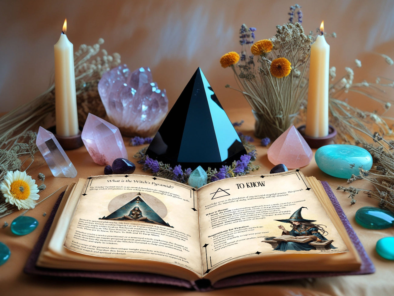 THE WITCHES' PYRAMID, Unlocking The Four Pillars of Magical Spellcasting, High Magick, Witchcraft Elements, 8 Printable Spellbook Pages - Morgana Magick Spell