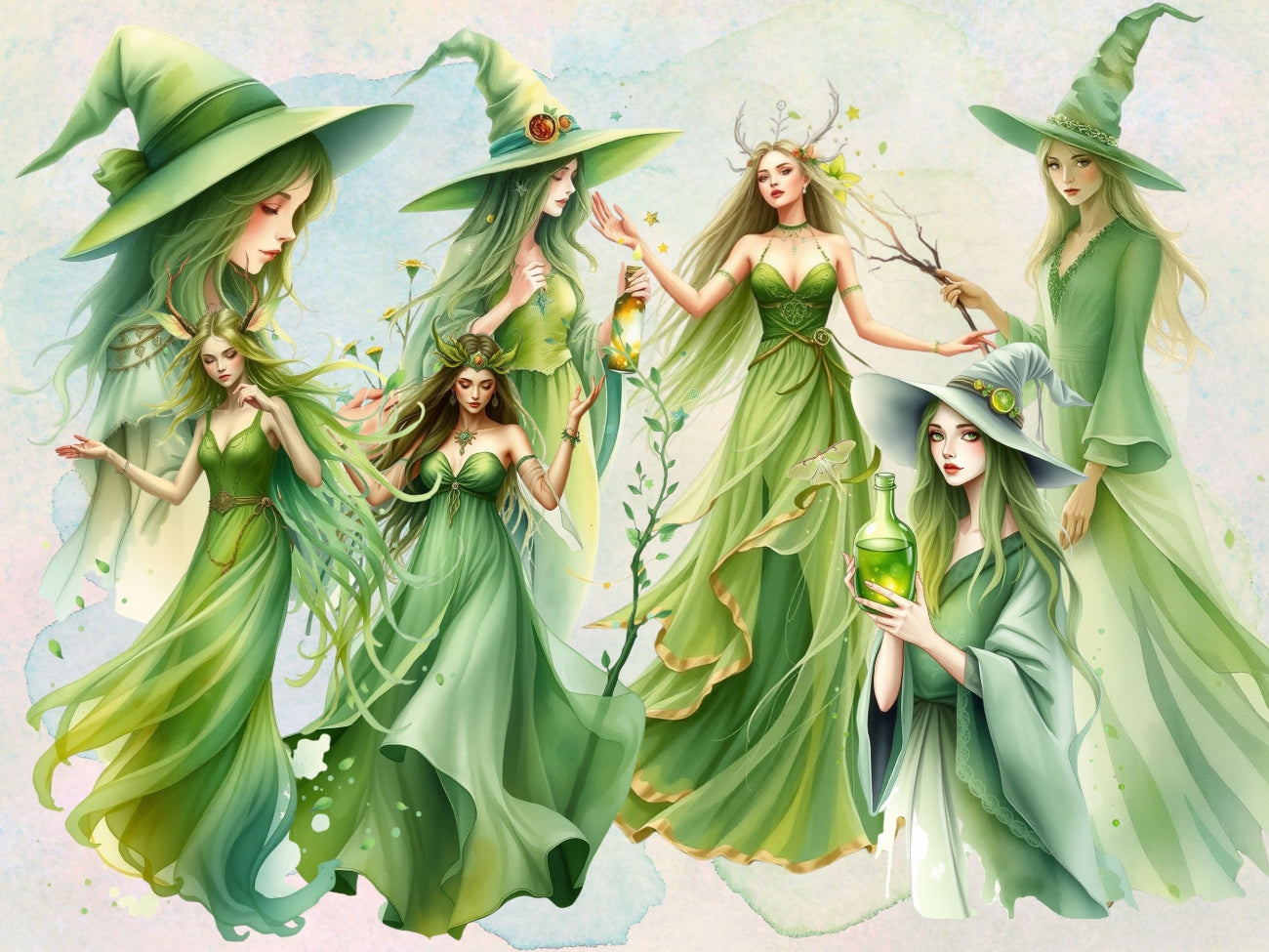 GREEN WITCH CLIPART – 85 Magical PNGs for your Junk Journal, digital scrapbook, Wicca Book of Shadows, Nature inspired, Commercial License -Morgana Magick Spell