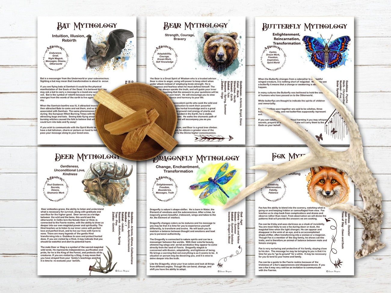 ANIMAL MAGIC Bundle 20 PAGES, Mythology Spirit Totem Animals, Wicca Witchcraft Animal Guides, Power Totem Animal, Wolf, Raven Owl, Printable - Morgana Magick Spell