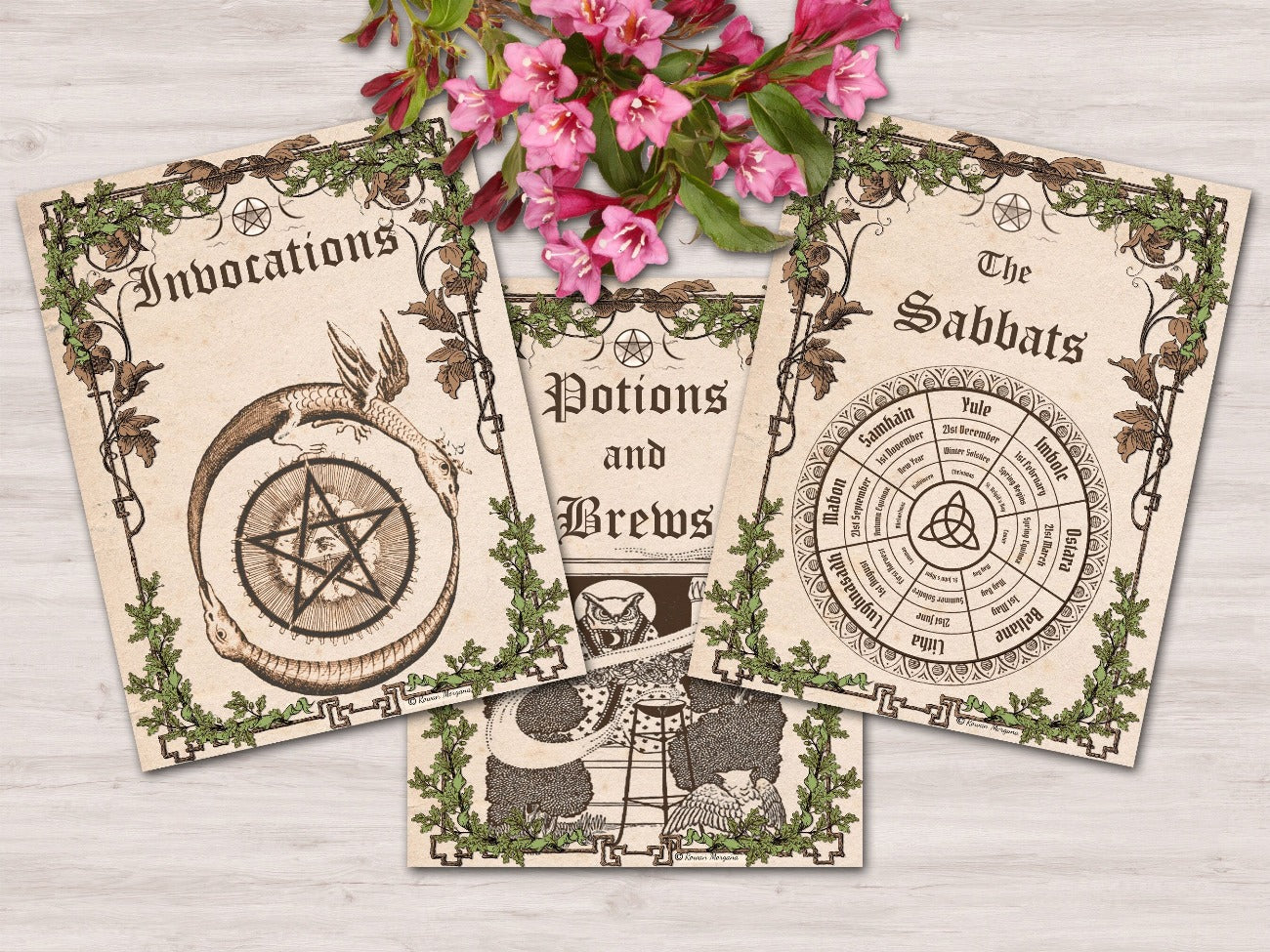 SPELLBOOK Title Pages, 16 Pages, Book of Shadows Dividers, Organize your BOS, Wicca Witchcraft Journal Pages, Grimoire Dividers Printable - Morgana Magick Spell