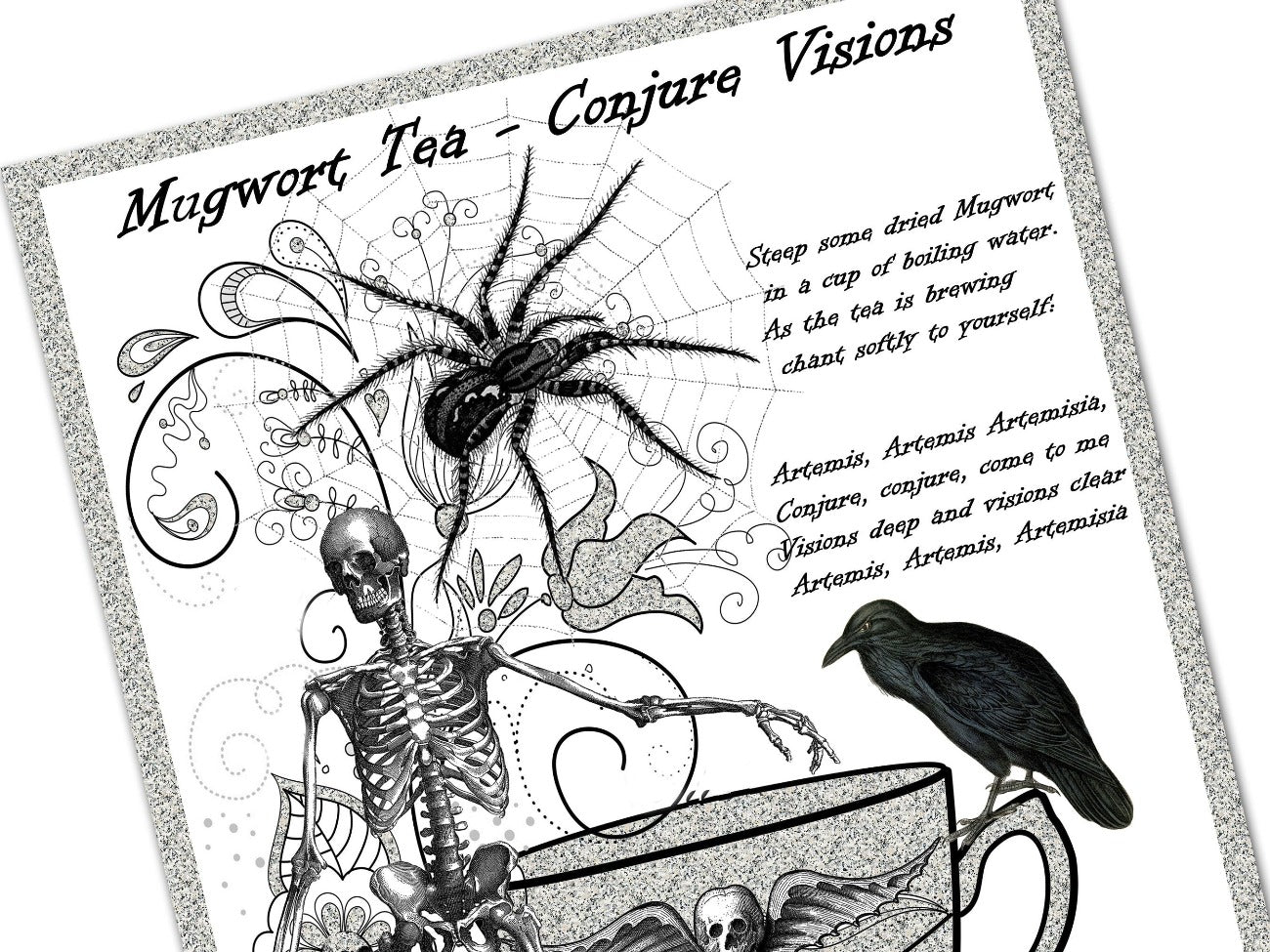 Close-up of MUGWORT TEA Printable Page, Magic Witchcraft Herbal Tea Brew, - Morgana Magick Spell