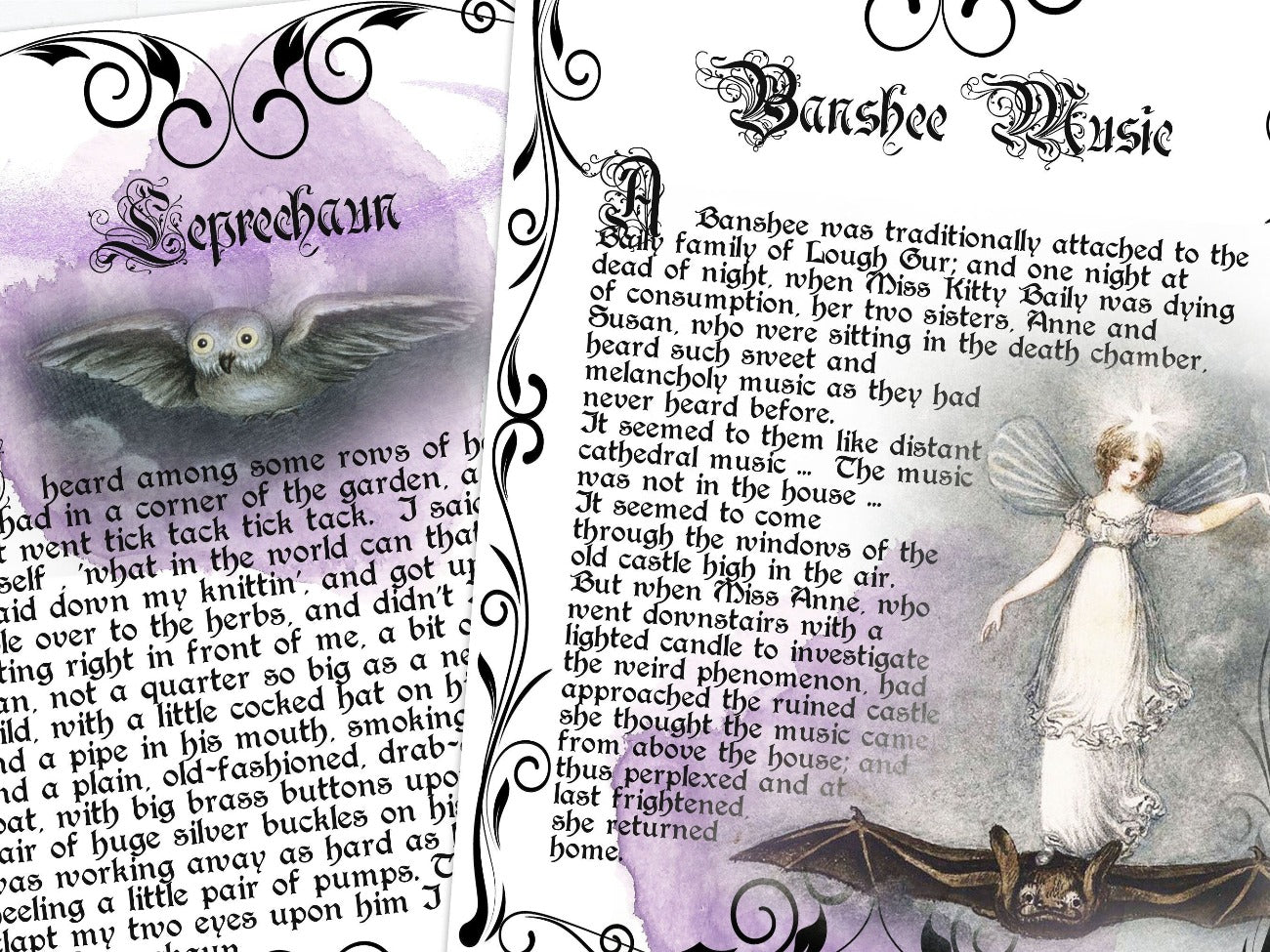 Close-up of Leprechaun and Banshee pages - Morgana Magick Spell