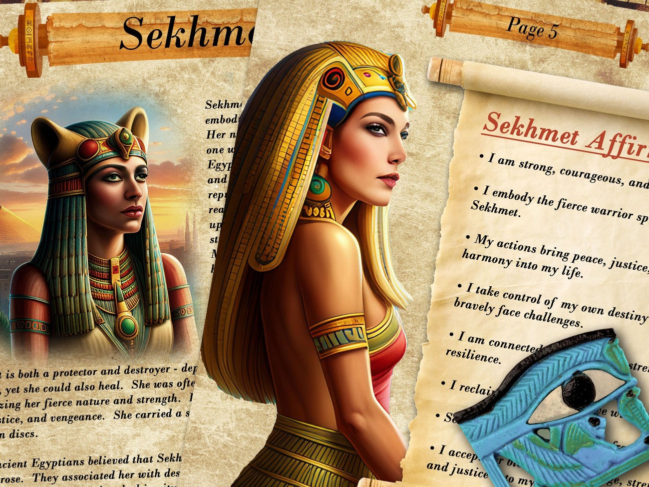 GODDESS SEKHMET 6 Pages, Lore and Mythology, Egyptian Goddess of Harmony Justice & Balance, Printable Witchcraft Grimoire Altar Guide - Morgana Magick Spell