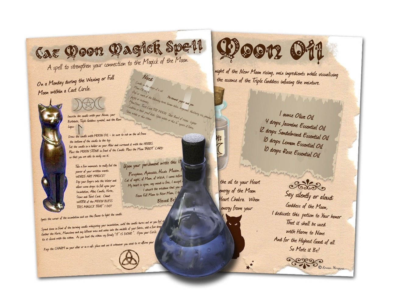 CAT MOON MAGICK Connect to the Moon Goddess, Wicca Moon Oil Recipe, Draw Down the Moon, Cat Grimoire, Triple Moon Magic Printable - Morgana Magick Spell
