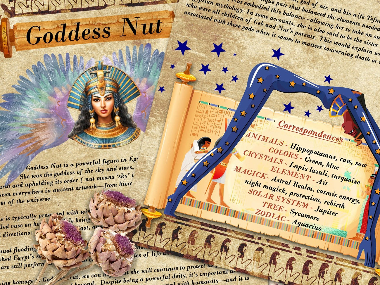 GODDESS NUT 5 Pages, Lore and Mythology, Egyptian Goddess of the Sky Stars and Heavens, Printable Witchcraft Grimoire Altar Guide, Gift - Morgana Magick Spell