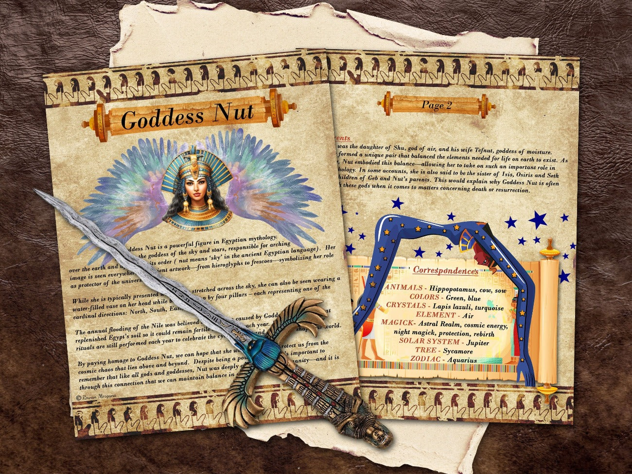 GODDESS NUT 5 Pages, Lore and Mythology, Egyptian Goddess of the Sky Stars and Heavens, Printable Witchcraft Grimoire Altar Guide, Gift - Morgana Magick Spell