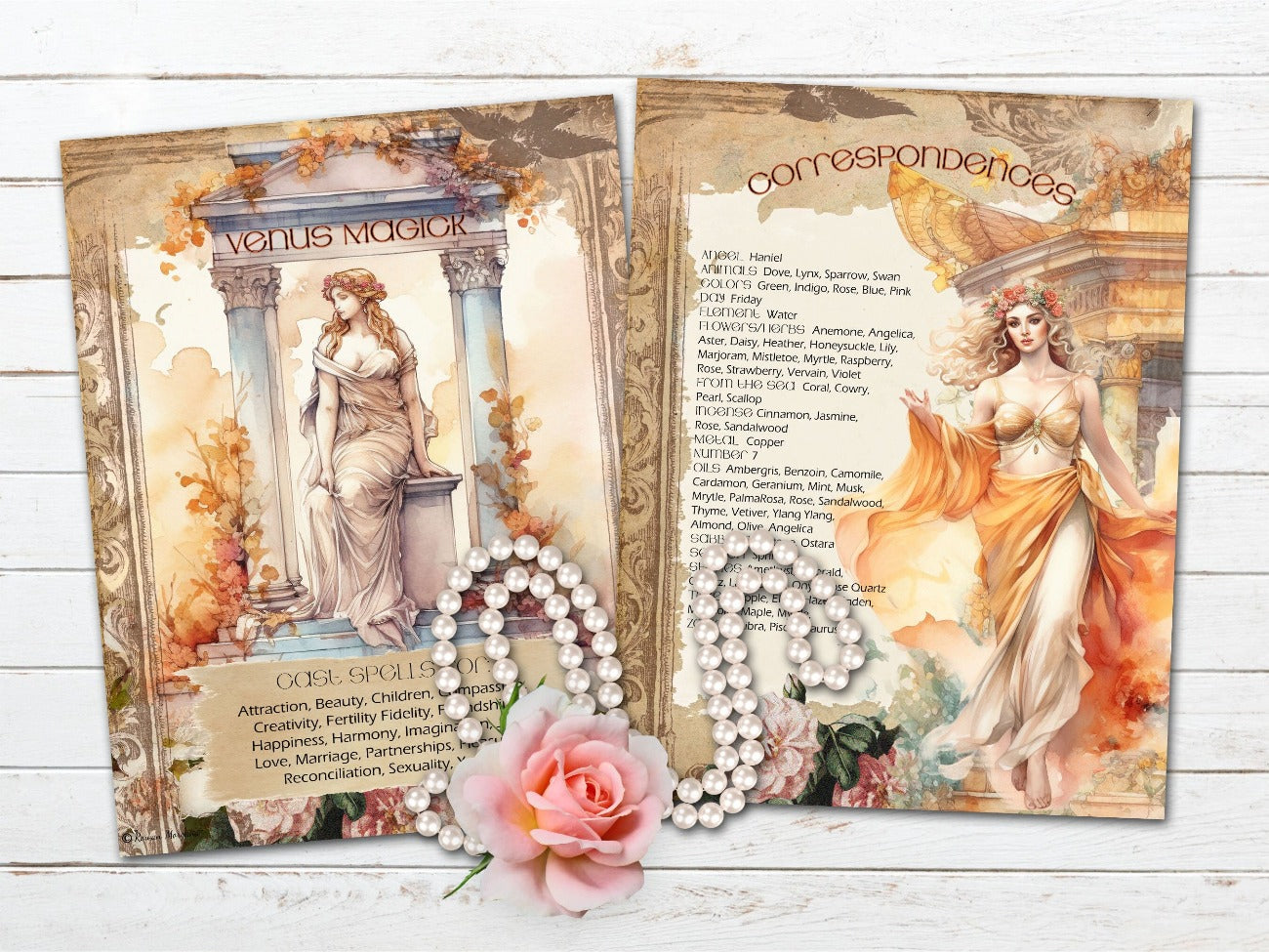 VENUS APHRODITE, 9 Spell Book pages, Goddess Witchcraft Altar Spell, Greek Mythology, Pagan Hellenic Prayer, Venus Love Oil and Incense - Morgana Magick Spell