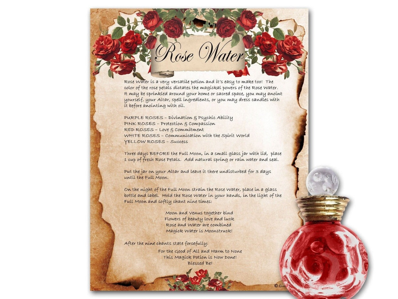 ROSE WATER POTION, Charmed Style Potion Spell, Homemade Rose Water, Beauty Spell, Briar Rose Potion, Witch Witchcraft Magic Love Recipe - Morgana Magick Spell