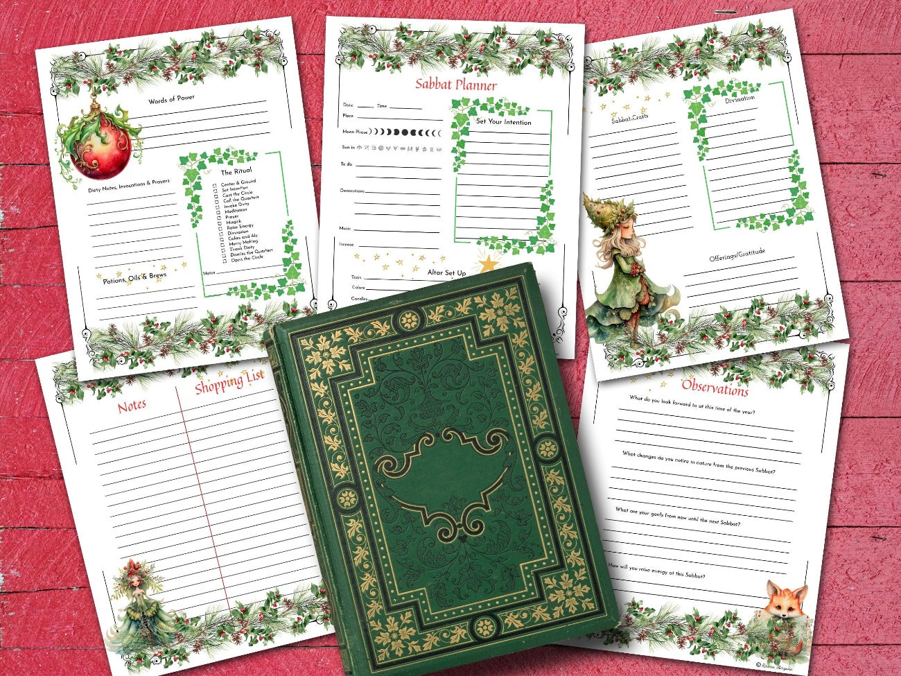 YULE WINTER SOLSTICE Bundle, 52 pages with Witch Sabbat Planner, Printable winter magic celebrations for your Wicca Pagan Solstice Grimore - Morgana Magick Spell