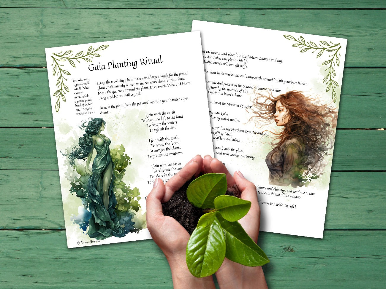 GODDESS GAIA, 2 Printable spellbook pages, Gaia Planting Ritual - Morgana Magick Spell