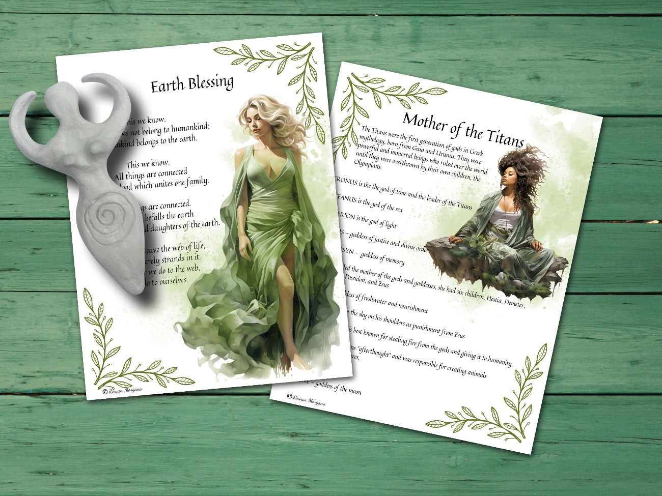 GODDESS GAIA, 2 Printable spellbook pages, Earth Blessing and Mother of the Titans - Morgana Magick Spell