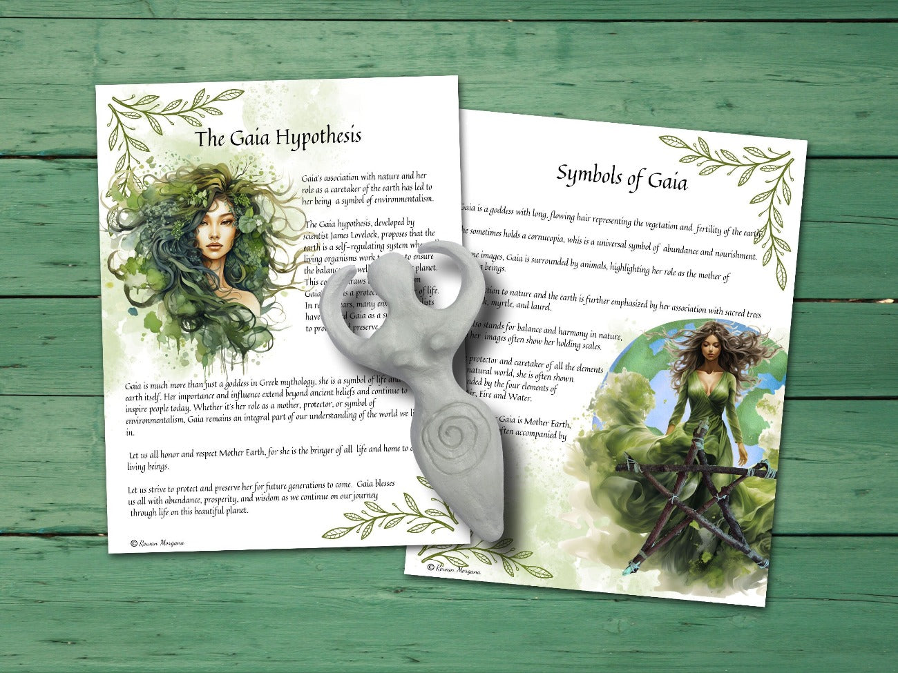 GODDESS GAIA, 2 Printable spellbook pages, The Gaia Hypothesis and Symbols of Gaia - Morgana Magick Spell