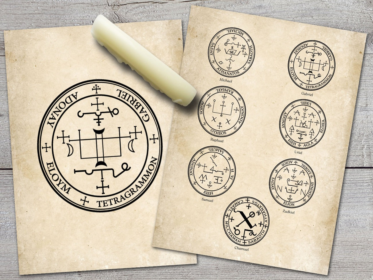 The seven seals set on one page, and Archangel Gabriel Seal pages - Morgana Magick Spell