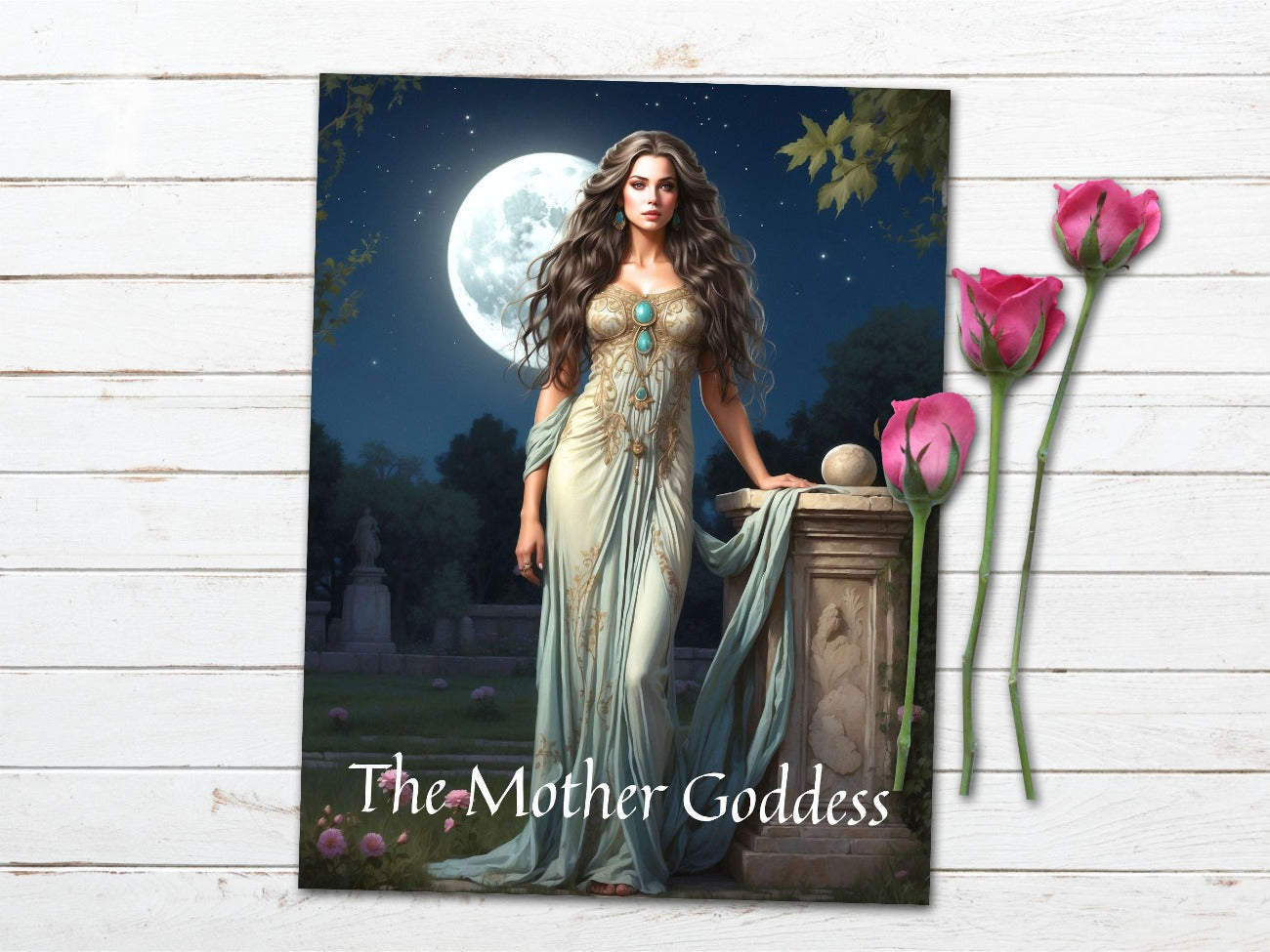 Mother Goddess Title page showing a beautiful Goddess standing in the full moon light- Morgana Magick Spell