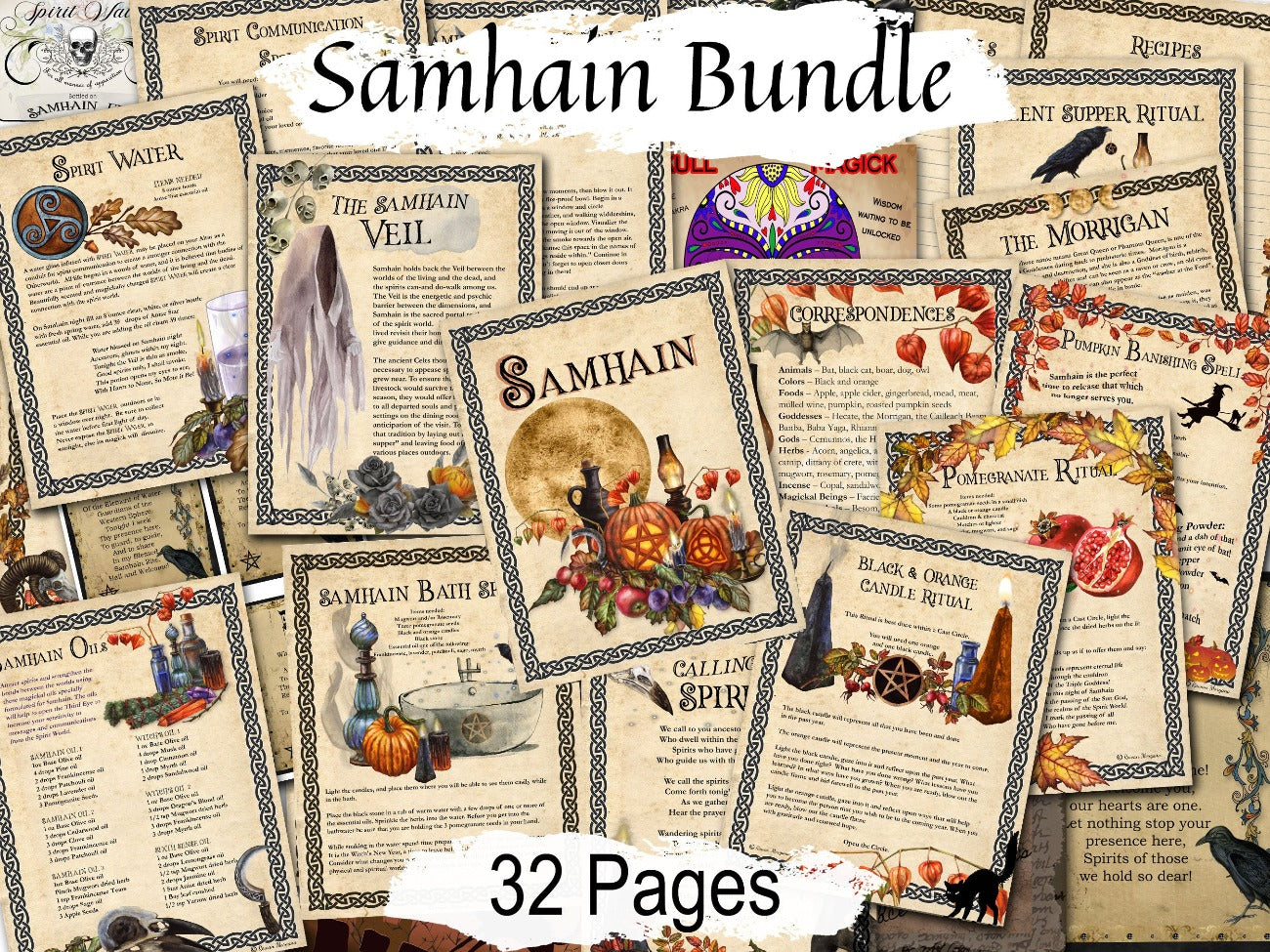 SAMHAIN SABBAT BUNDLE, Halloween Witchcraft Spellbook, Spirit World Altar Guide