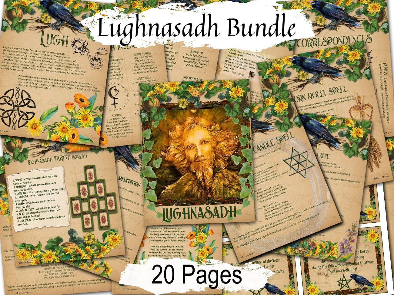 LUGHNASADH BUNDLE, 20 Pages, Lammas Wiccan Sabbat, Lughnasadh Spells Rituals Recipes Correspondences, Corn Doll, Lugh, Baby Witch Spellbook