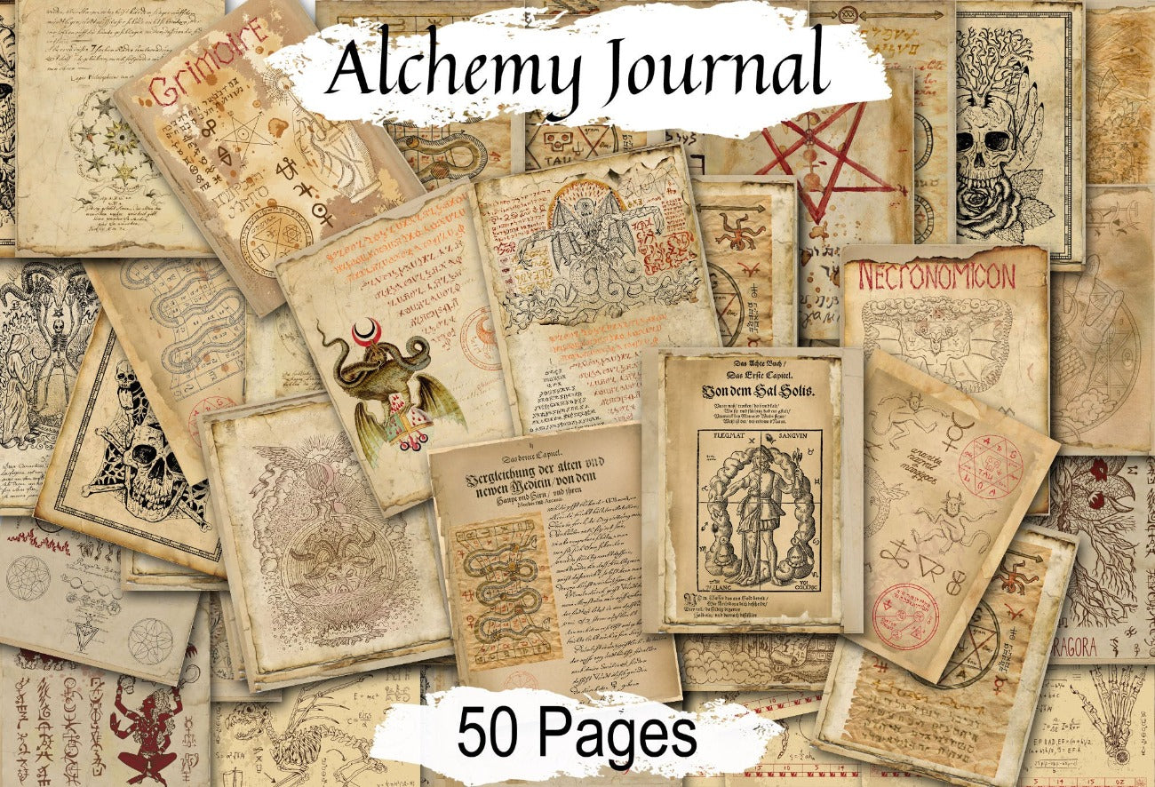 ALCHEMY JOURNAL 50 pages, Alchemy Science Occult Book, Hermetic Grimoire, Wicca Alchemical Manuscript, Devilish Witchcraft Illustrations - Morgana Magick Spell