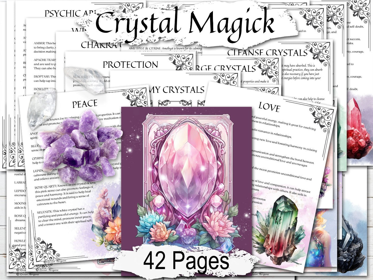 CRYSTAL MAGICK, 42 pgs, Printable crystal meanings & guide for the stone witch, cleansing and charging, choose stones by magic intention - Morgana Magick Spell