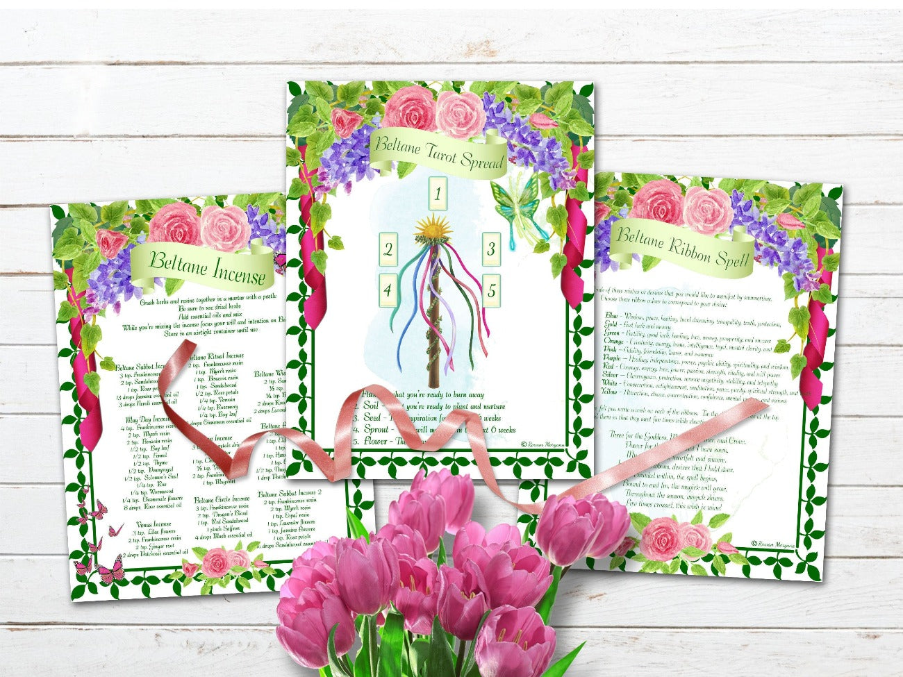 BELTANE WICCA SABBAT, Grimoire Printable Spellbook, Beltane Incense, Tarot Spread, and Ribbon Spell - Morgana Magick Spell