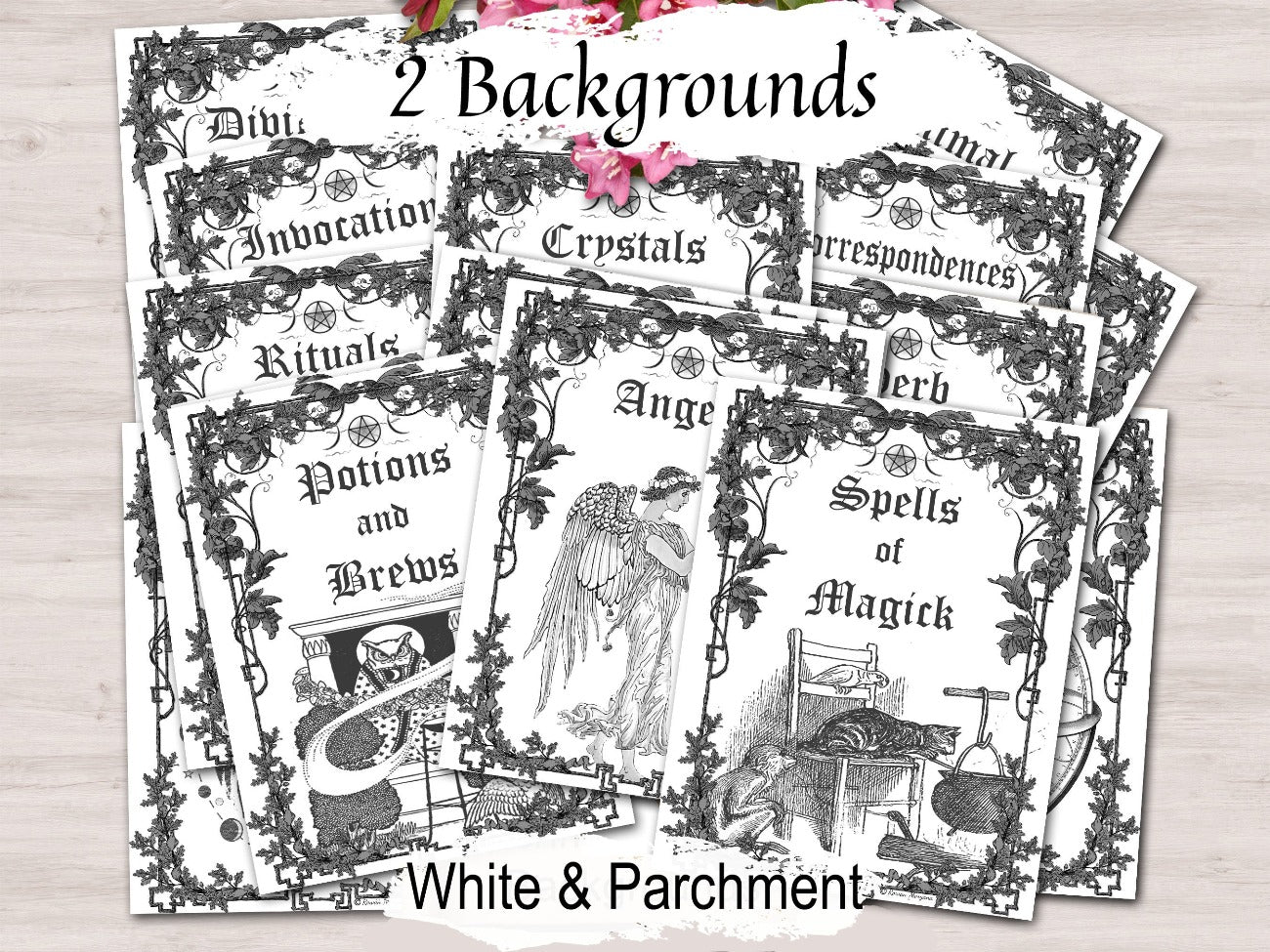 SPELLBOOK Title Pages, 16 Pages, Book of Shadows Dividers, Organize your BOS, Wicca Witchcraft Journal Pages, Grimoire Dividers Printable - Morgana Magick Spell