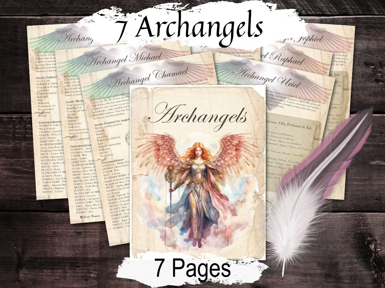 7 ARCHANGELS Bundle 8 Pages, Solomon Seal, Gabriel Raphael Michael, angel gift, Angel Assisted Healing, Angel Message Blessing Printable - Morgana Magick Spell