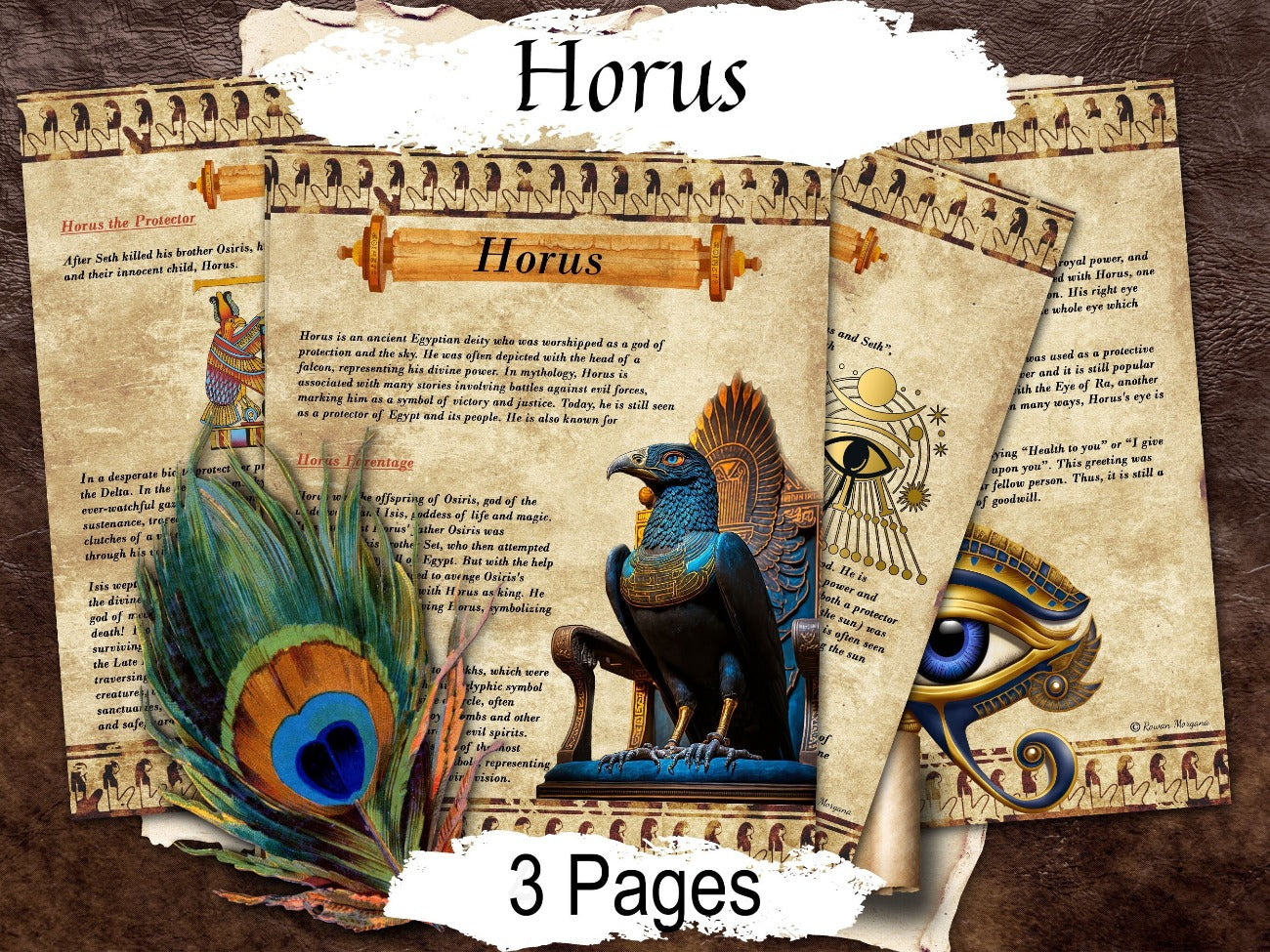 HORUS Egyptian God, 4 Pages, Eye of Horus, Isis, Egyptian Mythology, Falcon God of Protection, Ancient Egypt Printable Witchcraft Grimoire - Morgana Magick Spell