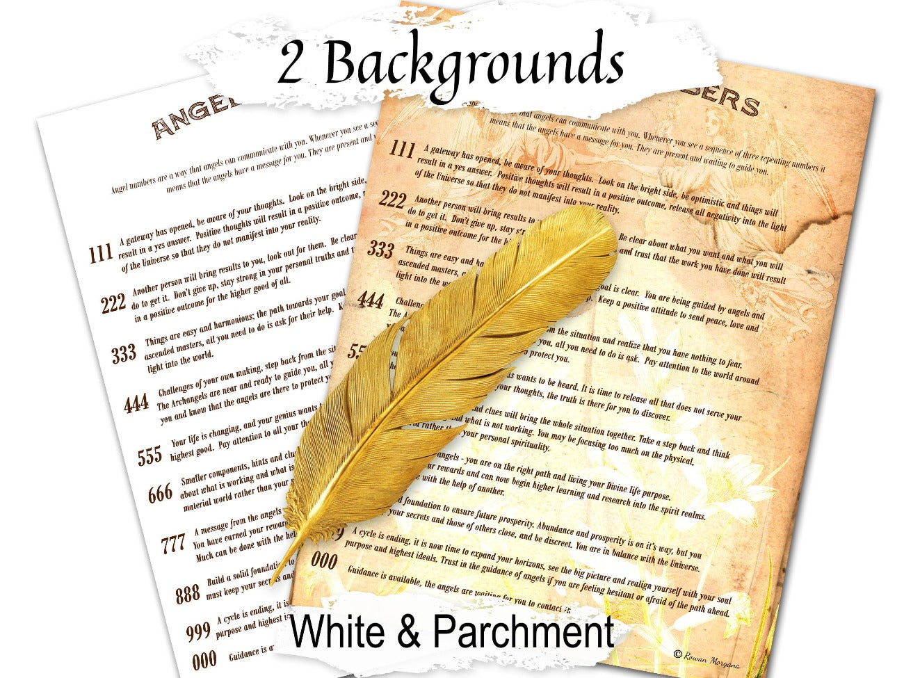 ANGEL NUMBERS Printable shown with the optional parchment and white backgrounds - Morgana Magick Spell