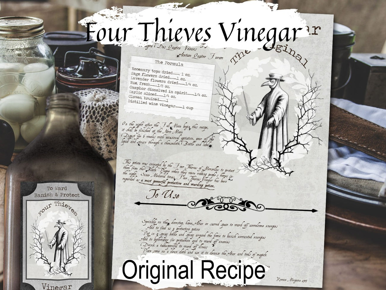 4 THIEVES VINEGAR, Traditional Witchcraft, Folk Magic, Original Vinegar Recipe, Kitchen Witch Herbal Apothecary, Banishing & Protection - Morgana Magick Spell