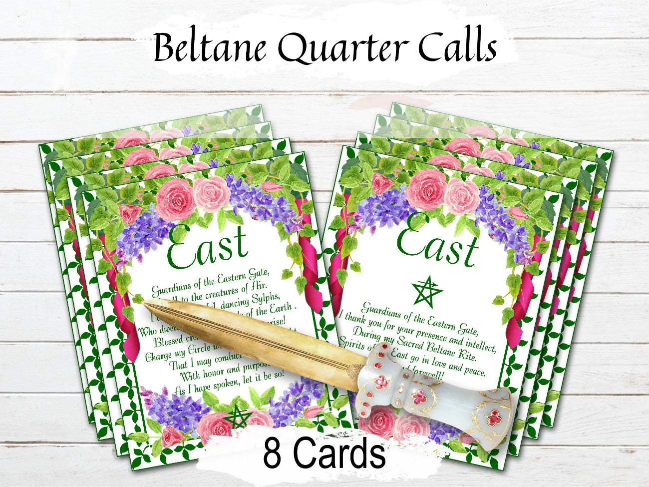 BELTANE CALL the QUARTERS, Cast a Magick Circle, Make Sacred Space, Call and Release Elements, Pentagram Key, Cardinal Directions, 8 Cards - Morgana Magick Spell