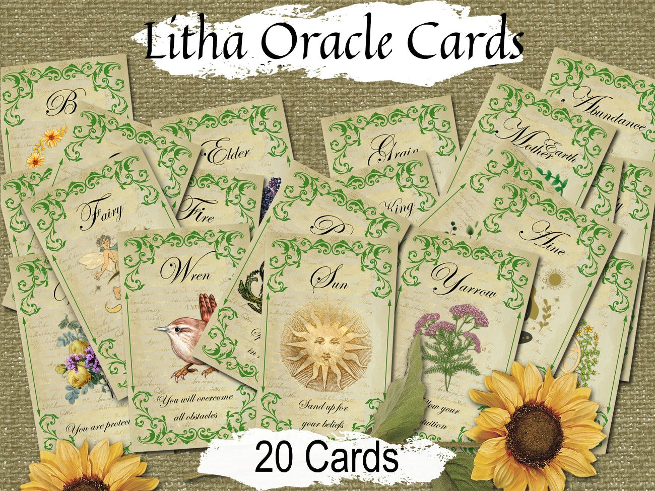 LITHA ORACLE Cards, Wicca Witch Oracle, Print at Home, Summer Solstice Sabbat Tarot, Inspirational Messages, Divination Spellbook Journal - Morgana Magick Spell