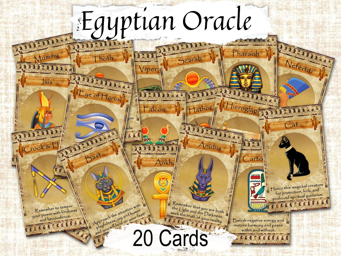 EGYPTIAN ORACLE CARDS Print at Home, Tarot Inspirational Deck, Isis, Bast, Hathor, Thoth, Witchcraft Messages from the Divine Spirit, Egypt - Morgana Magick Spell