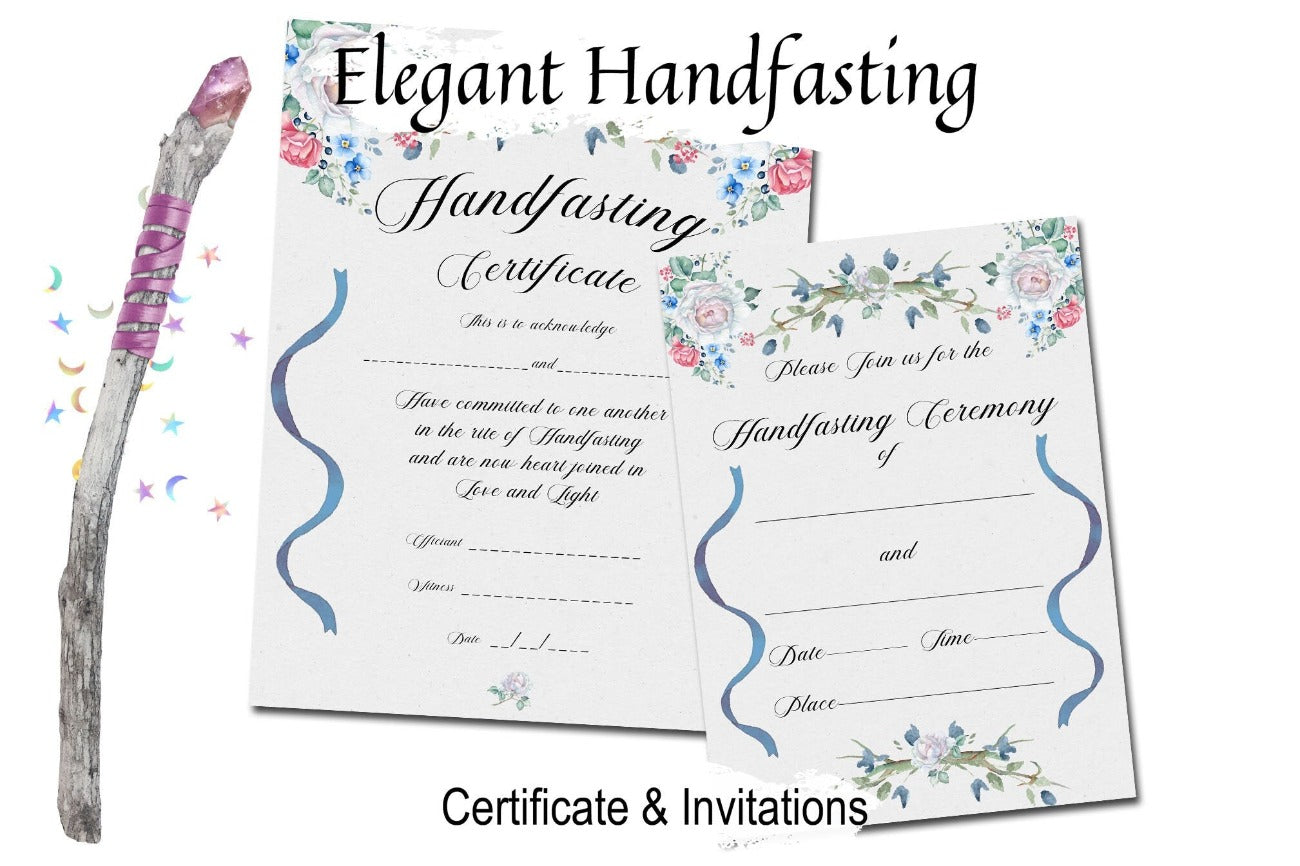 ELEGANT HANDFASTING Certificate and Invitation, Printable Instant Download- Morgana Magick Spell