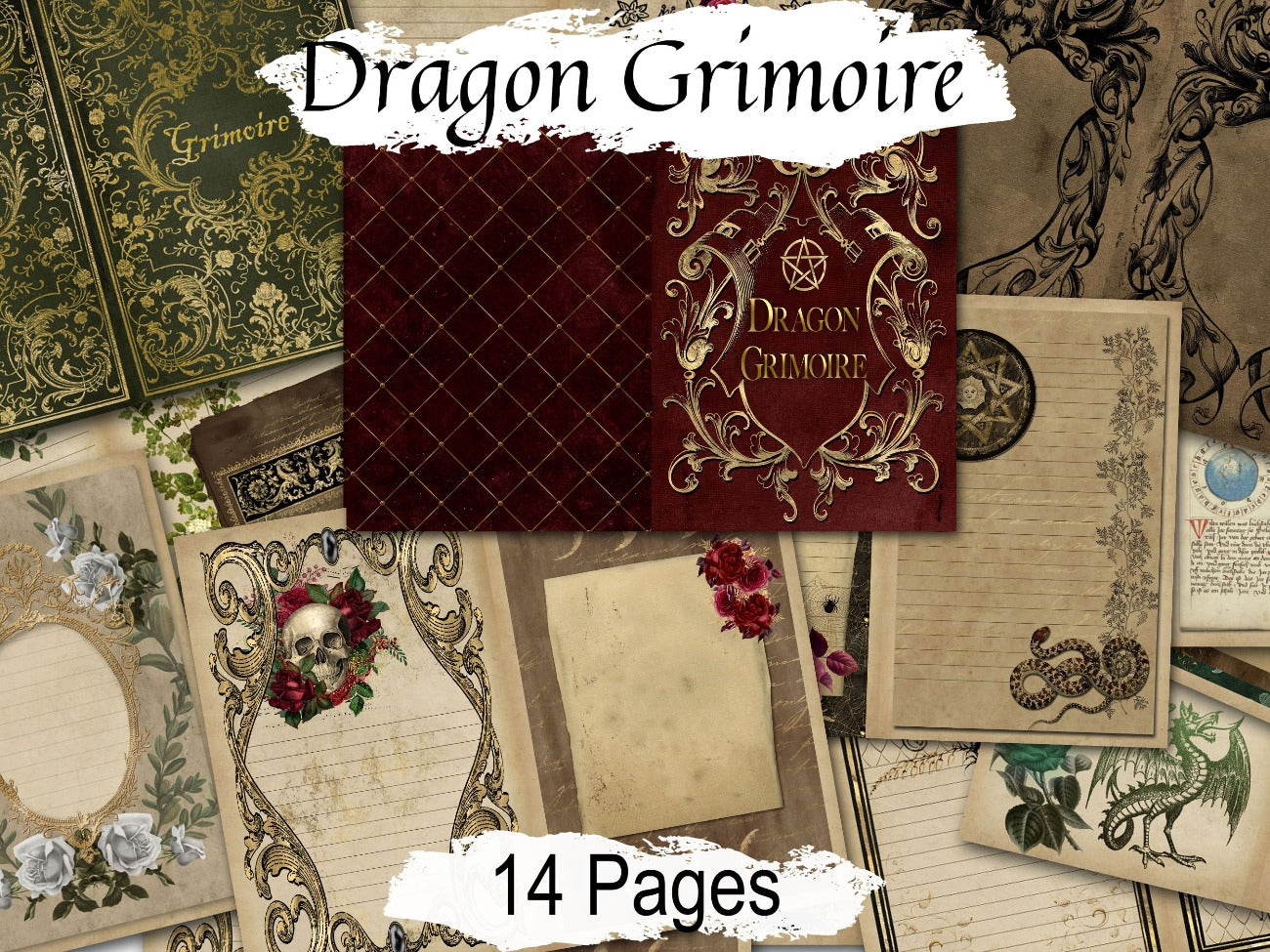 DRAGON GRIMOIRE, Printable Digital Junk Journal Kit for your Book of Shadows or Spellbook, Mystical World, Fire-Breathers, Fantasy Realm - Morgana Magick Spell