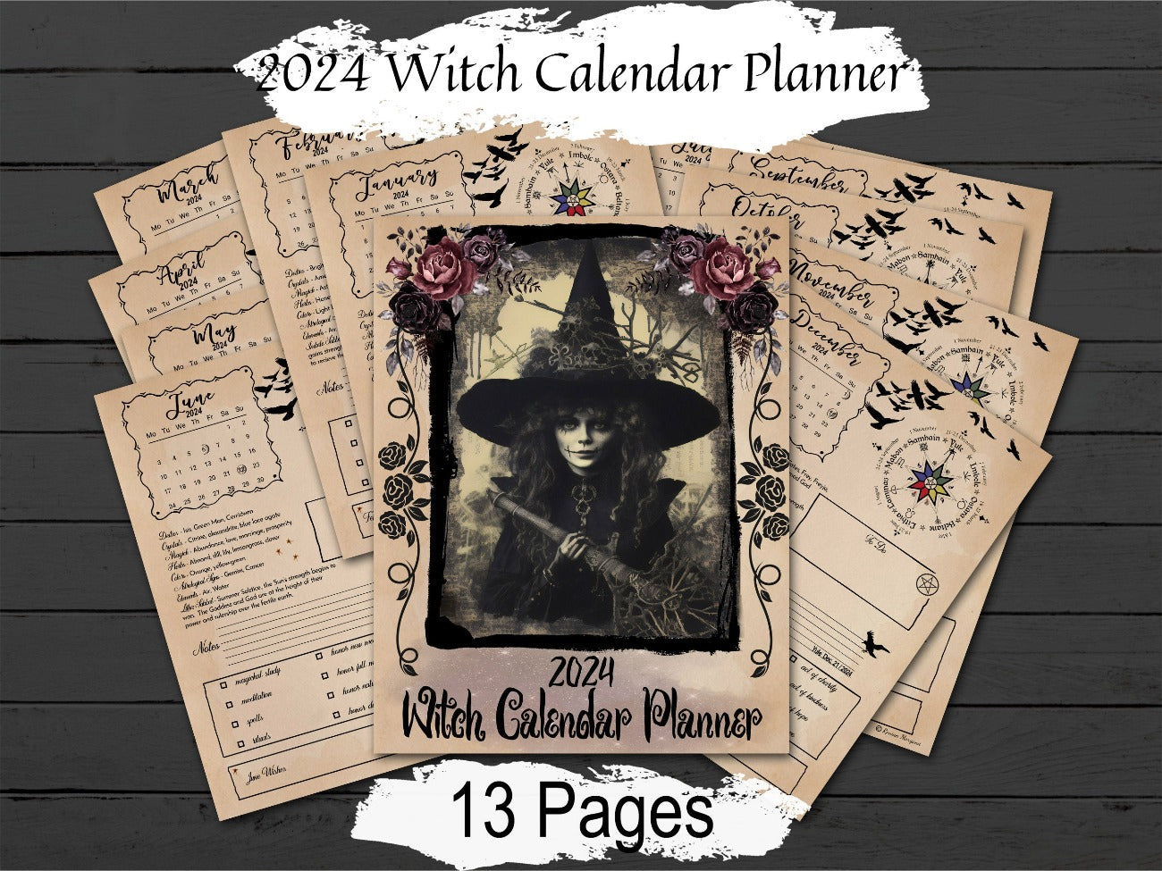 2024 CALENDAR WITCH PLANNER 13 Pages, Witchcraft Wheel of the Year, 12 Month Wicca Planner, Witch Journal 2024, Sabbat, Esbat, Pagan Holiday - Morgana Magick Spell