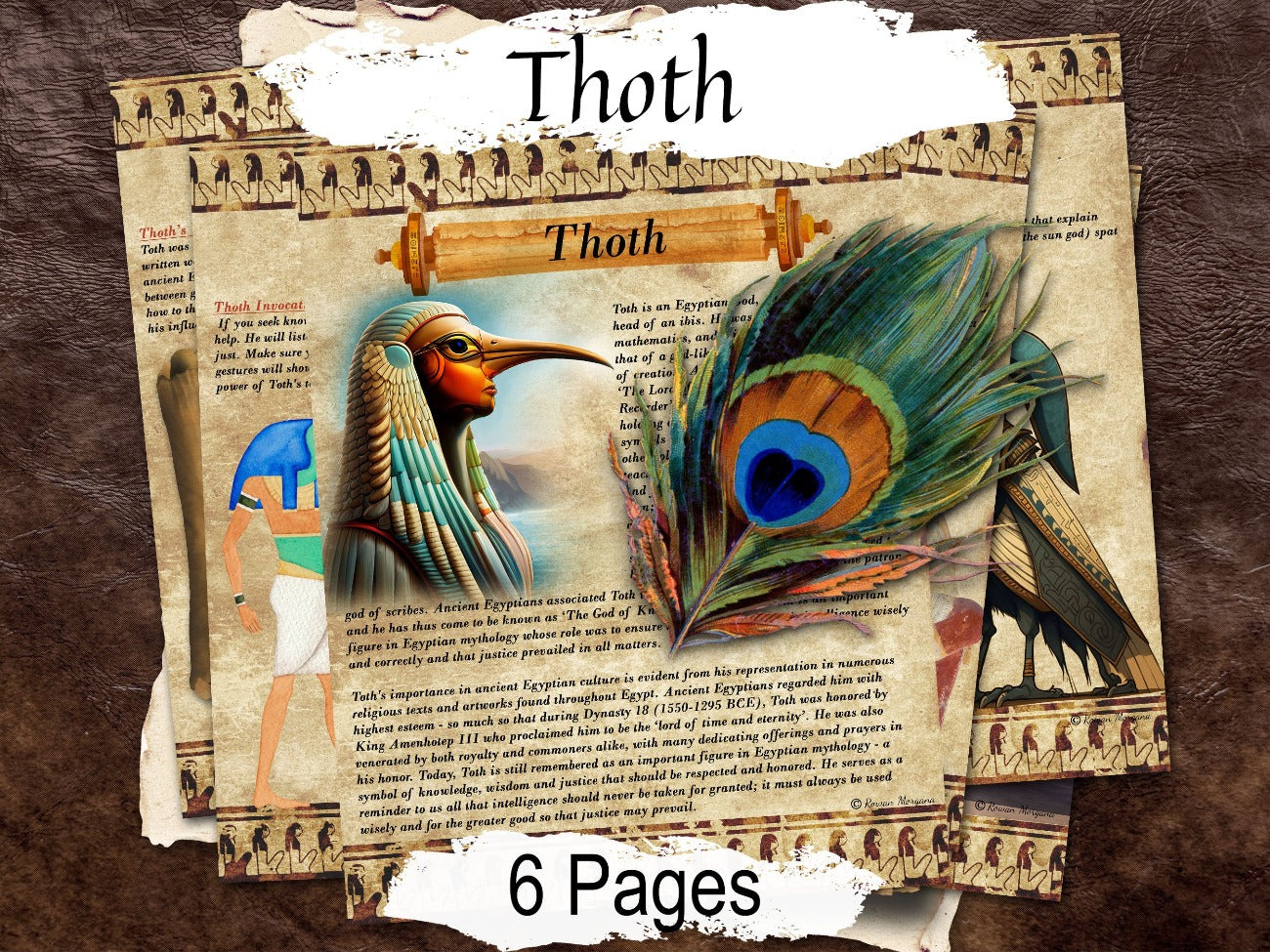 THOTH Egyptian God, 6 Pages, God of Wisdom and Writing, Emerald Tablets, Tehuti God Altar Guide, Ancient Egypt Printable Witchcraft Grimoire - Morgana Magick Spell