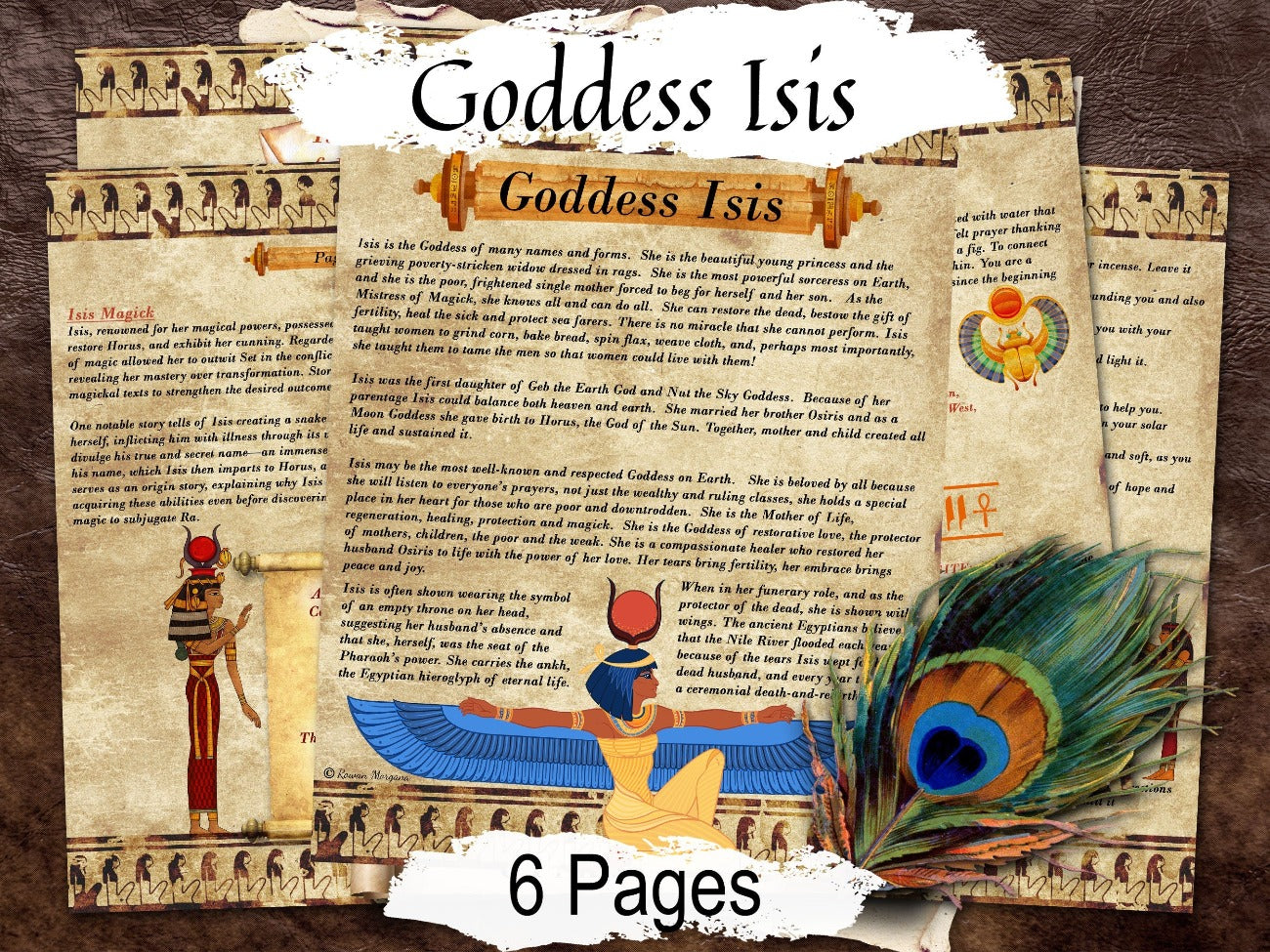 GODDESS ISIS 6 Pages, Isis and Osiris, Lore and Mythology, Egyptian Goddess of Healing & Magic, Isis Wings, Printable Grimoire Altar Guide - Morgana Magick Spell