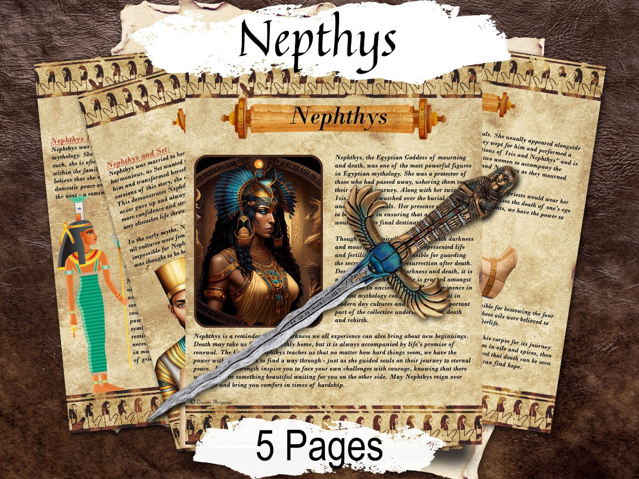 GODDESS NEPHTHYS 5 Pages, Lore and Mythology, Egyptian Goddess of Resurrection and Underworld, Printable Witchcraft Grimoire Altar Guide - Morgana Magick Spell