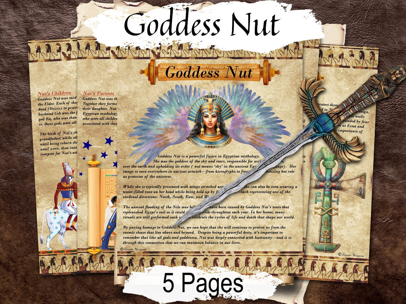 GODDESS NUT 5 Pages, Lore and Mythology, Egyptian Goddess of the Sky Stars and Heavens, Printable Witchcraft Grimoire Altar Guide, Gift - Morgana Magick Spell