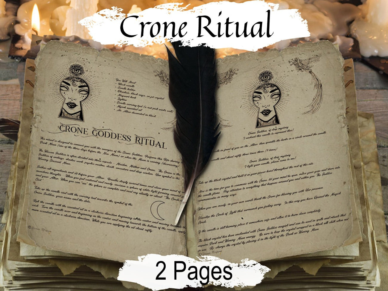 CRONE GODDESS RITUAL 2 Pages, Wicca Dark Moon Ritual Spell, Crone Goddess Magic, Wicca Witchcraft Hecate Triple Moon Spell, Esbat Magic - Morgana Magick Spell