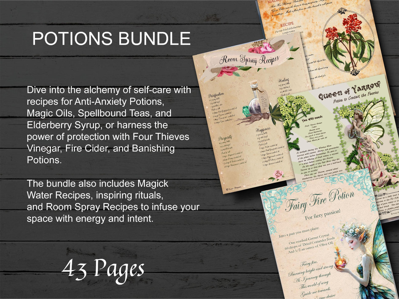 MAGICK POTIONS Bundle, Spellbound Teas Syrups Vinegars Ciders, Love & Banishing Potions, Magic Water, Room Sprays, Printable Book of Shadows - Morgana Magick Spell