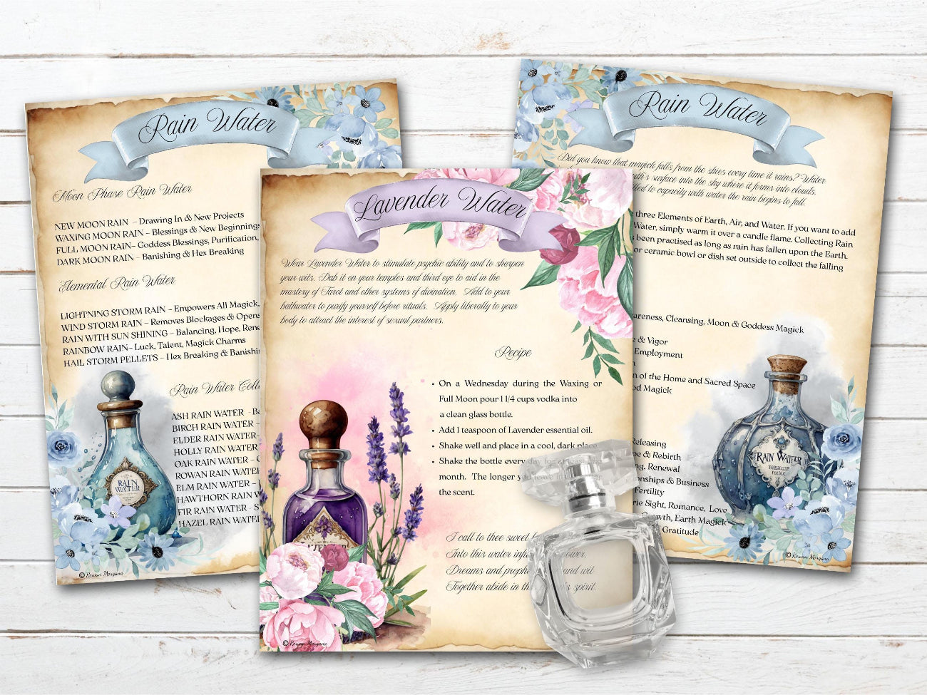 MAGICK WATER, Moon & Sun Blessing, Rain Purification, Banish Negativity, Real Witchcraft Potion Recipes and Rituals, 17 Spellbook Pages - Morgana Magick Spell