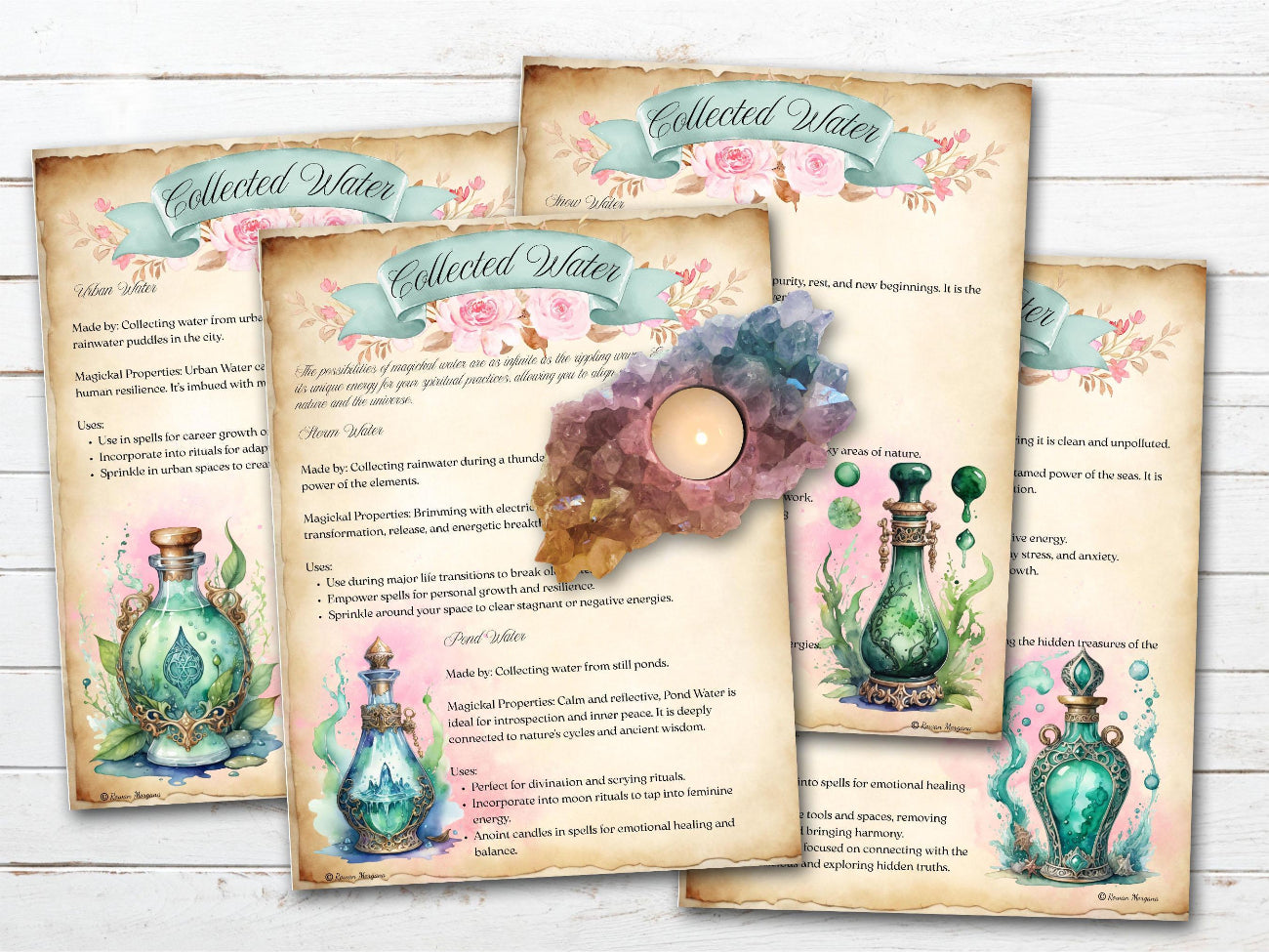 MAGICK WATER, Moon & Sun Blessing, Rain Purification, Banish Negativity, Real Witchcraft Potion Recipes and Rituals, 17 Spellbook Pages - Morgana Magick Spell